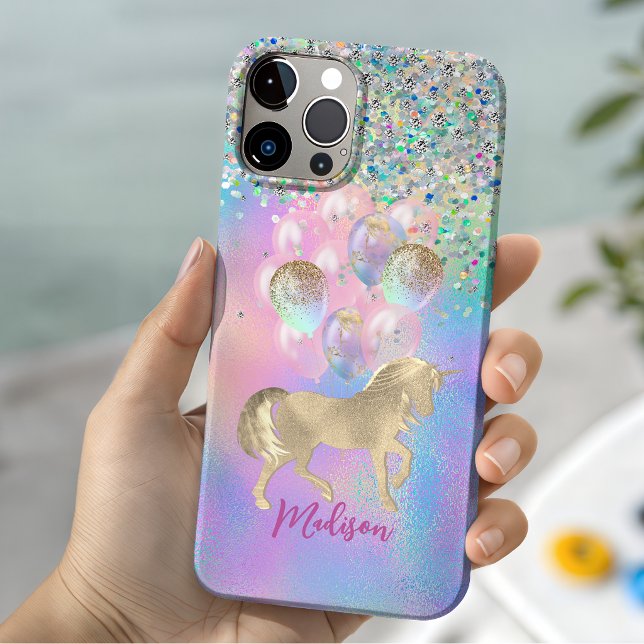 Cute Rainbow unicorn glitter balloons monogram Case-Mate iPhone Case (Creator Uploaded)