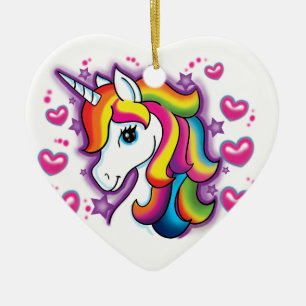 Cute Rainbow Unicorn Horse with Stars Hearts Ceramic Tree Decoration