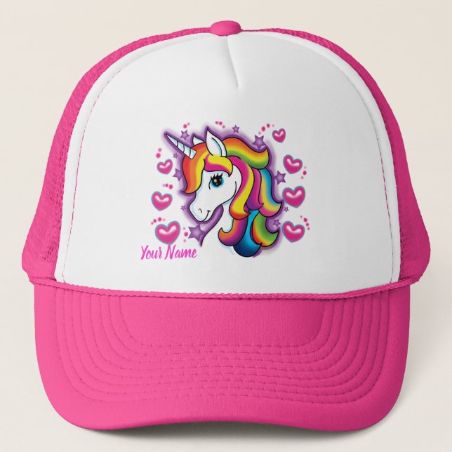 Cute Rainbow Unicorn Horse with Stars Hearts Trucker Hat (Front)