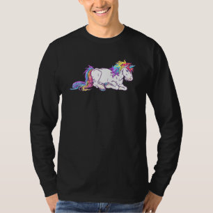 Cute Rainbow Unicorn Laying Down - T-Shirt