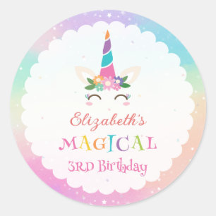 Cute Rainbow Unicorn Magical Birthday Party Classic Round Sticker