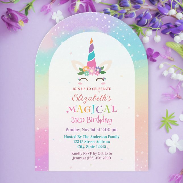Cute Rainbow Unicorn Magical Birthday Party Invitation (Creator Uploaded)