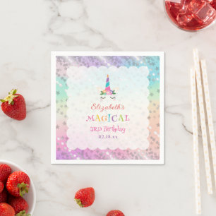 Cute Rainbow Unicorn Magical Birthday Party Napkin