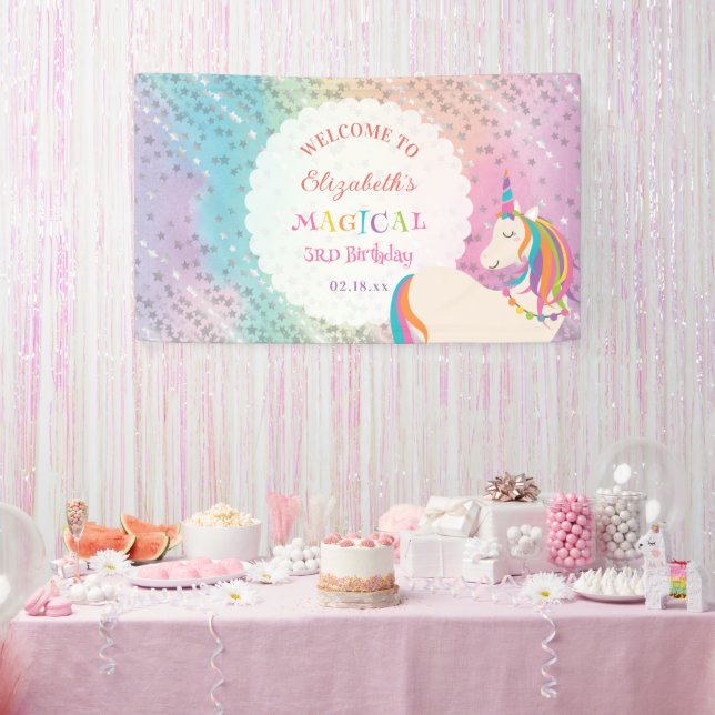 Cute Rainbow Unicorn Magical Birthday Welcome Banner (Party)
