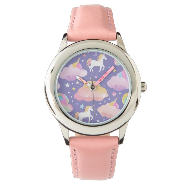 Cute rainbow unicorn magical girly birthday kids watch (Front)