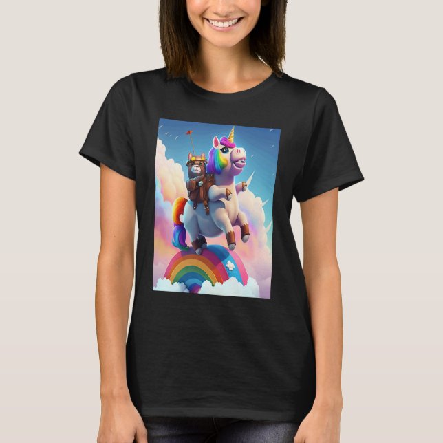 Cute Rainbow Unicorn Otter Riding A Unicorn T-Shirt (Front)