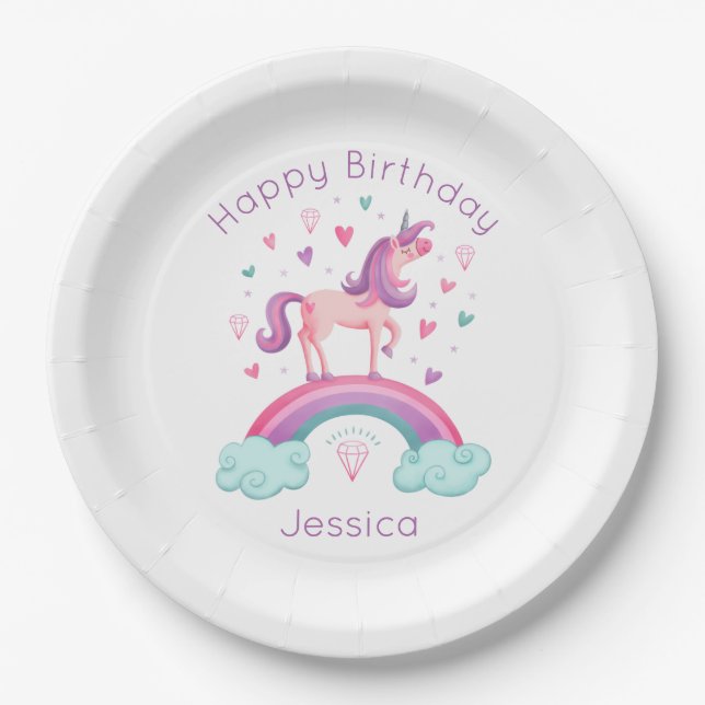 Cute Rainbow Unicorn Paper Plate (Front)
