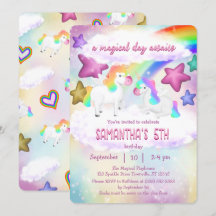 Cute Rainbow Unicorn Pastel Birthday Invitation