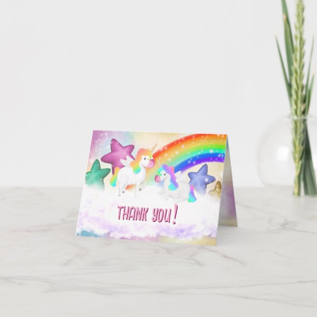 Cute Rainbow Unicorn Pastel Folded Thank You Card (Front)