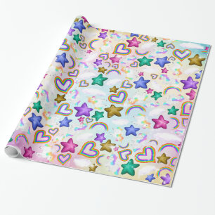 Cute Rainbow Unicorn Pastel Pink Wrapping Paper