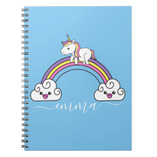 Cute Rainbow Unicorn Personalised Name Notebook