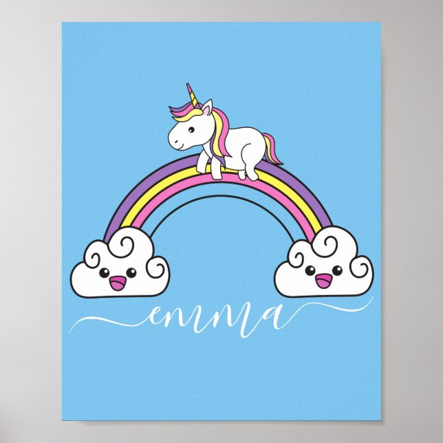 Cute Rainbow Unicorn Personalised Name  Poster (Front)