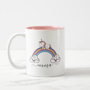 Cute Rainbow Unicorn Personalised Name Two-Tone Coffee Mug
