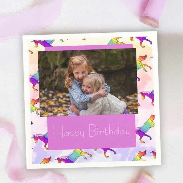 Cute Rainbow Unicorn Photo Napkin (Creator Uploaded)