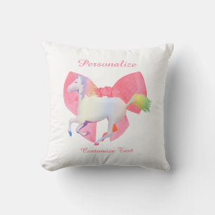 Cute Rainbow Unicorn Pink Bow Girly Personalised Cushion