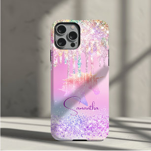 Cute Rainbow unicorn pink Glitter Drips monogram Case-Mate iPhone 14 Case