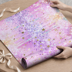 Cute Rainbow unicorn pink Glitter Drips Wrapping Paper