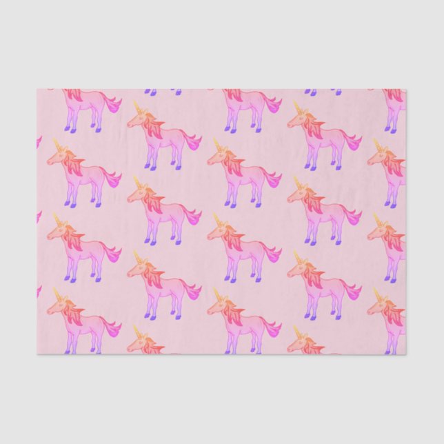 Cute Rainbow Unicorn Pink Pattern Kids Tissue Paper (Front)