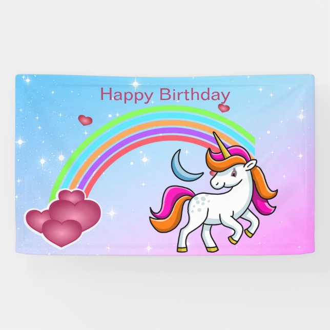 Cute Rainbow Unicorn, Rainbow, Birthday Banner (Horizontal)