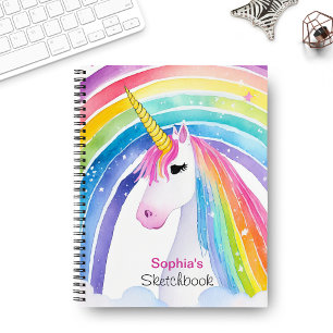 Cute Rainbow Unicorn Sketchbook Monogram Your Name Notebook