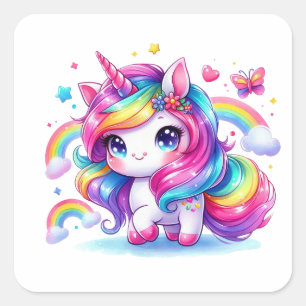 Cute Rainbow Unicorn Square Sticker