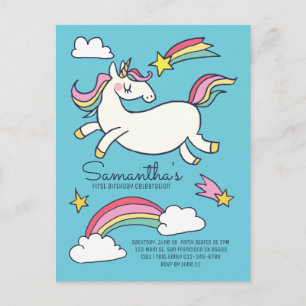Cute Rainbow Unicorn Stars Birthday Invitation Postcard
