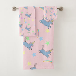 cute  rainbow Unicorn stars gradient pattern Bath Towel Set
