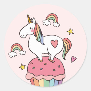 Cute Rainbow Unicorn Stars Hearts Party Classic Round Sticker