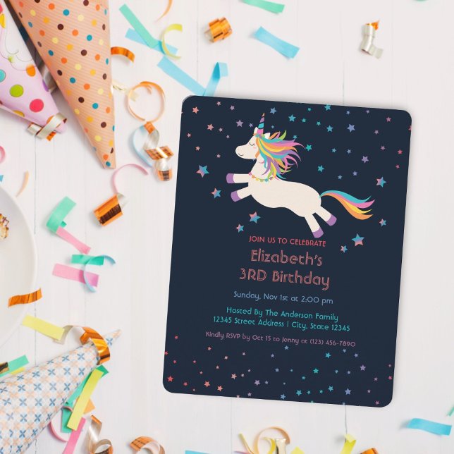 Cute Rainbow Unicorn Stars Kids Birthday Party Invitation (Creator Uploaded)