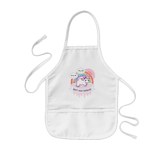 Cute Rainbow Unicorn with Clouds Kids Apron (Front)