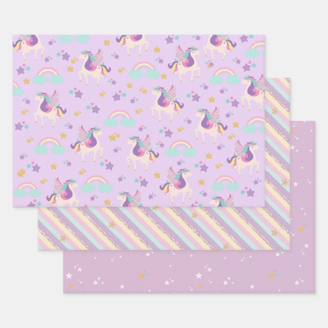 Cute Rainbow Unicorn Wrapping Paper Sheet Set (Set)