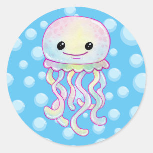 Cute Rainbow Watercolour Jellyfish Classic Round Sticker