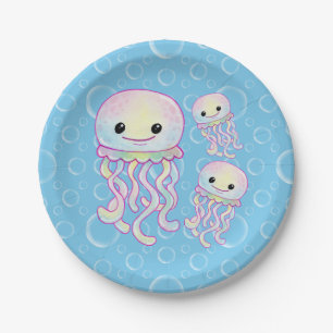 Cute Rainbow Watercolour Jellyfish Paper Plate