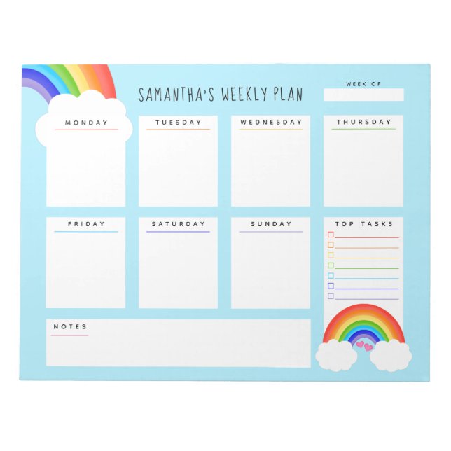 Cute Rainbow Weekly Planner Notepad (Front)