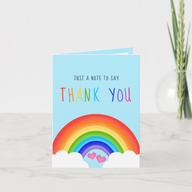 Cute Rainbow With Clouds and Hearts Colourful Thank You Card (Front)