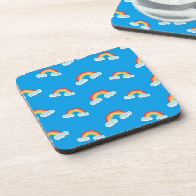 Cute Rainbow with Clouds Pattern Coaster (Left Side)