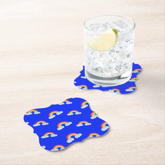 Cute Rainbow with Clouds Pattern Paper Coaster (Insitu)