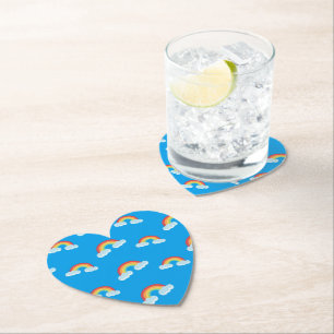 Cute Rainbow with Clouds Pattern Paper Coaster