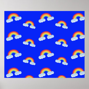 Cute Rainbow with Clouds Pattern Poster