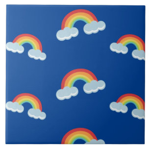 Cute Rainbow with Clouds Pattern Tile
