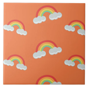 Cute Rainbow with Clouds Pattern Tile