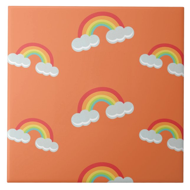 Cute Rainbow with Clouds Pattern Tile (Front)