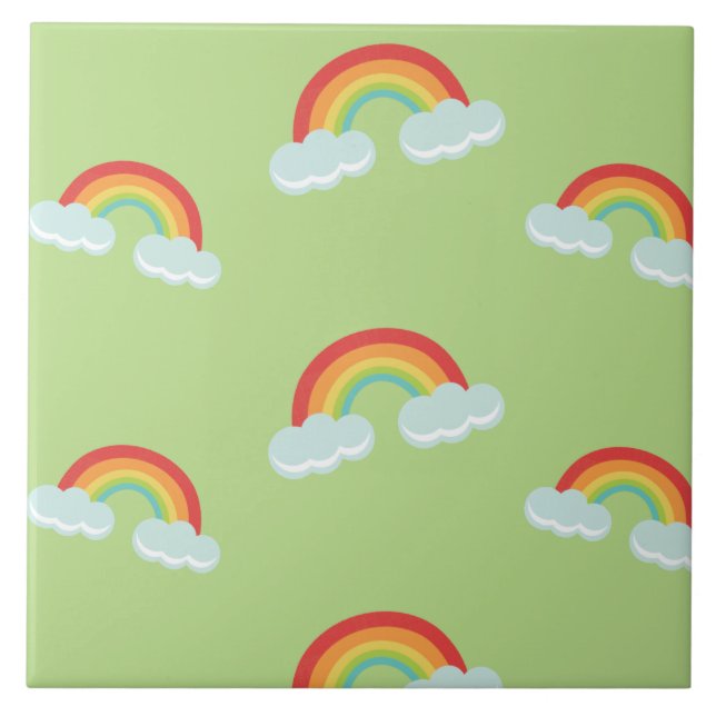 Cute Rainbow with Clouds Pattern Tile (Front)