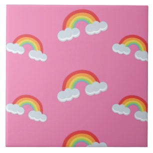 Cute Rainbow with Clouds Pattern Tile