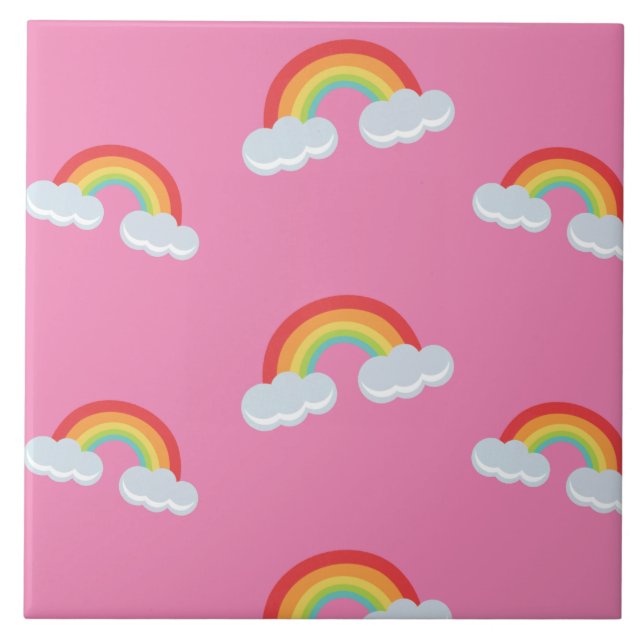 Cute Rainbow with Clouds Pattern Tile (Front)