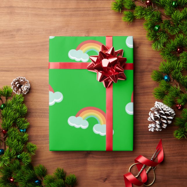 Cute Rainbow with Clouds Pattern Wrapping Paper (Holiday Gift)
