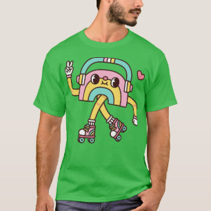 Cute Rainbow With Headphones And Roller Skates T-Shirt