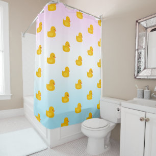 Cute Rainbow yellow duck pattern blue gradient Shower Curtain