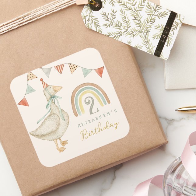 Cute RainbowBaby Duck Baby Birthday Square Sticker (Creator Uploaded)