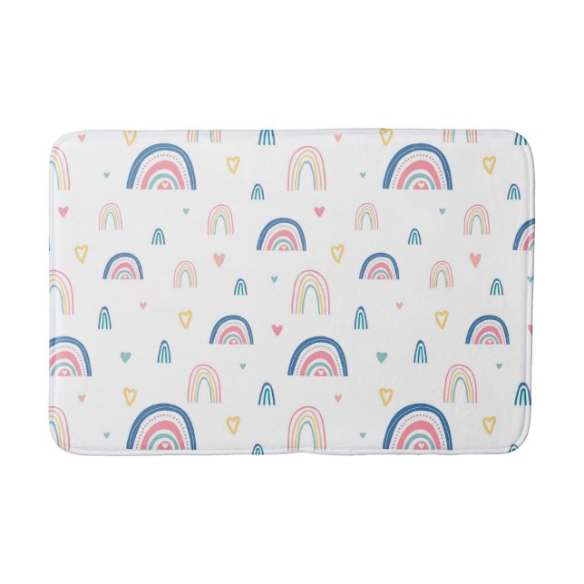 Cute Rainbows & Hearts Pattern Bath Mat (Front)